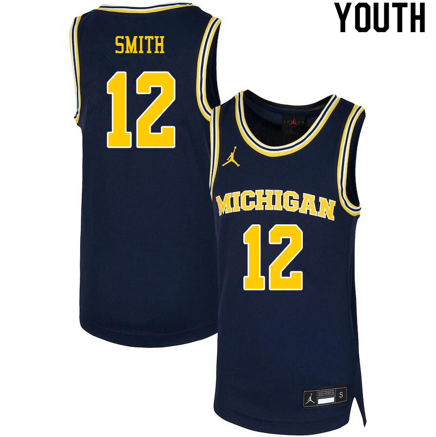 Youth #12 Mike Smith Michigan Wolverines College Basketball Jerseys Sale-Navy
